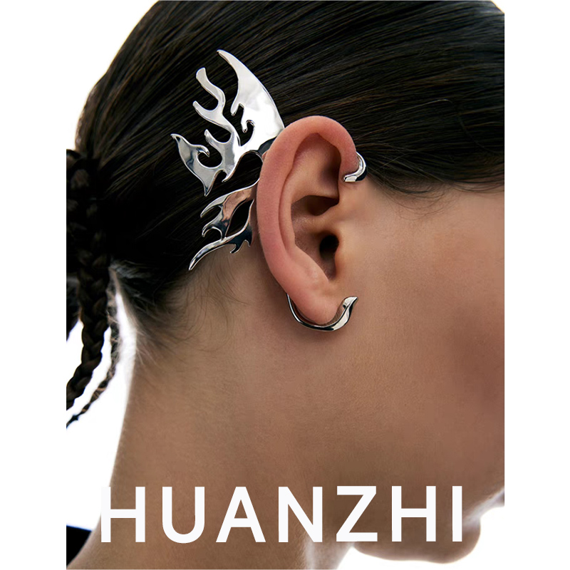Men Accessories Earrings - HUANZHI Silver Color Mechanical Butterfly Personalized