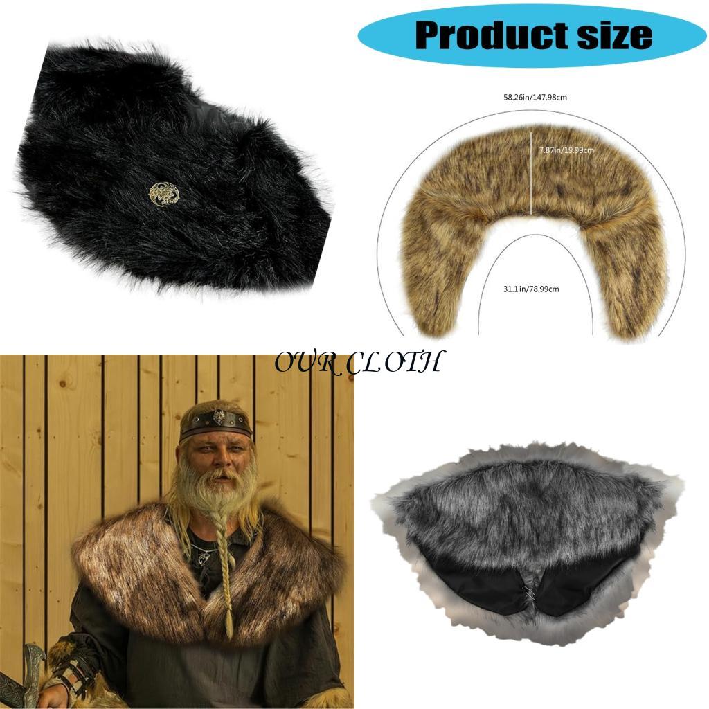 Medieval Men'S Accessories - Vikinges Faux Furs Collar with Pin