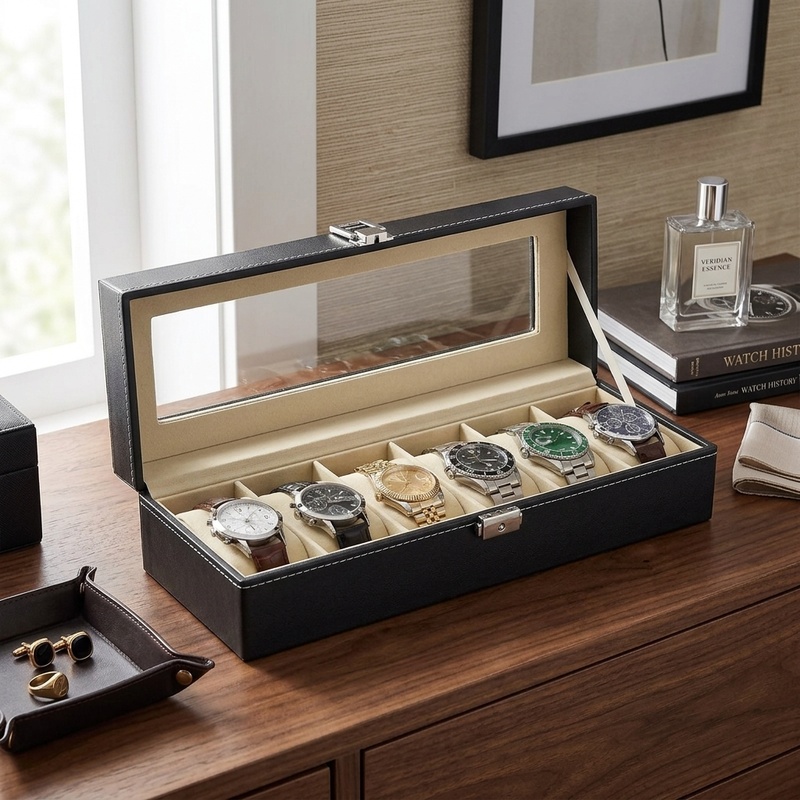 PU Leather Watch Box with Glas - огляд і ціна Men Accessories Organiser